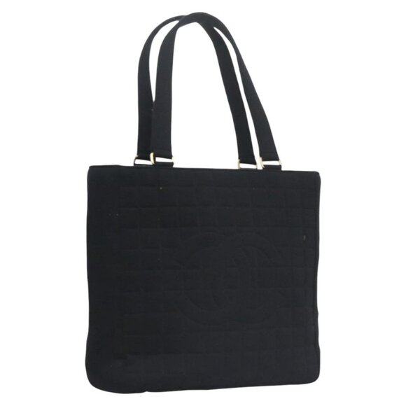 CHANEL Choco Bar Tote Bag Cotton Black CC Auth bs21806 - Picture 1 of 15